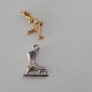 Ice Skate and Skater Charm Set - Gold & Silver